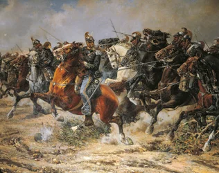 Tredje uafhængighedskrig, anklage over Genova-kavaleriet ved Custoza, 24. juni 1866, malet af Giuseppe Gabani