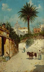 Et gadebillede i Napoli (olie på lærred)