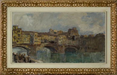 Ponte Vecchio i Firenze (oliemaleri på lærred)