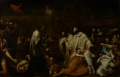 Den velsignede Bernard Tolomei går i forbøn for pestens ophør i Siena, ca. 1735 (olie på kobber)