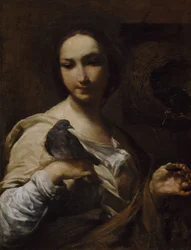 Pige, der holder en due, 1721-27.