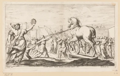 Trojansk hest er bragt ind Scandit equus ruptos Fatalis machina muros (titel på objekt) Wanderings of Aeneas (serietitel) L