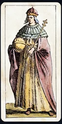 Papesse Jeanne afbildet på et spil Tarot-manuskript af C.M.Mitelli