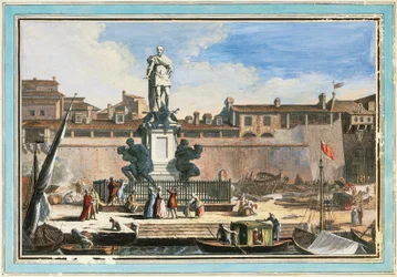 Udsigt over Livorno: monumentet Quattro Mori (De fire maurere), illustration