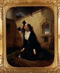 Beklagende tab af elskede eller oberst Manaras hustru ved sin mands grav, af Giuseppe Molteni (1800-1867), olie på lærred