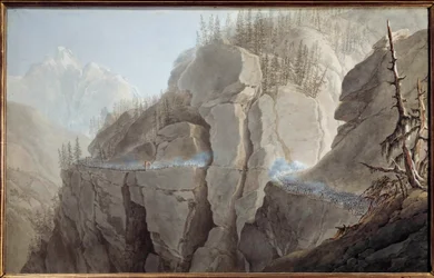 Første italienske felttog (1796-1797): "" Franskmændene fra Napoleon Bonapartes hær (1769-1821) tvinger fjenden til at opgive den befæstede uren af La Clusse (Cluse) i Vallee d