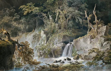 Landskab med vandfald, af Giuseppe Pietro Bagetti (1764-1831).
