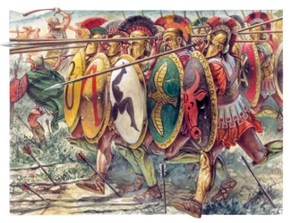 Antikkens Grækenland: hoplitter, infanteri, tunge våben - Antikkens Grækenland: hoplitter - Illustration af Giuseppe Rava