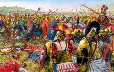 Det antikke Rom: Lars Porsenna, etruskisk militær ved Roms porte 507 BC - Lars Porsenna (Porsena) etruskisk konge under hans krig mod byen Rom - Illustration af Giuseppe Rava