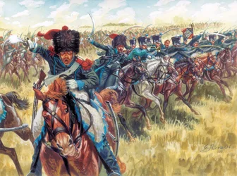 Det første kejserrige: 16. regiment af hestejægere fra Den Store Armee - Det første kejserrige: 16. franske lette kavaleriregiment - Illustration af Giuseppe Rava