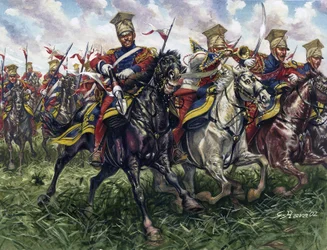 Første kejserrige: Den kejserlige gardes Red Lancers eller Regiment of Horse-Legers under slaget ved Waterloo den 18/06/1815 - Første kejserrige: Den kejserlige gardes 2. regiment of light cavalry lancers (Red Lancers eller Red Lancers) under slaget ved Wa