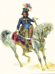 Joachim Murat (1767-1815) i slaget ved Aboukir i 1799, under ekspeditionen til Egypten - Portræt af Joachim Murat under slaget ved Abukir (1799) - Illustration af Giuseppe Rava