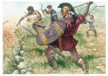 Kongeriget Makedonien: soldater fra det lette infanteri - Makedonien (antikt kongerige): soldater fra det lette infanteri - Illustration af Giuseppe Rava
