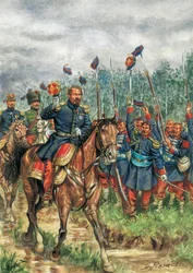 Napoleon III (1808-1873) en hest hilst af sin hær (tegning)