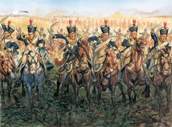 Napoleonskrigene: Engelsk kavaleri angriber Illustration af Giuseppe Rava