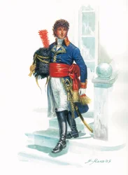 Portrait en pied de Joachim Murat (1767-1815) jeune militaire - Portræt af den unge Joachim Murat - Illustration af Giuseppe Rava