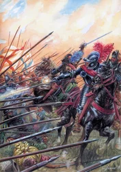 Religionskrigene: Slaget ved Ivry den 14. marts 1590 så den kongelige hær sejre over den katolske liga - Slaget ved Ivry fejret den 14. marts 1590 under de franske religionskrige - Illustration af Giuseppe Rava
