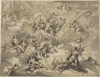 Apollo and the Muses (pen og sort blæk med grå vask over grafit på lagenpapir)