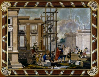 Panel i pietre dure inlay, der forestiller arkitektur