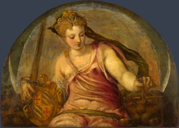 ""Justice"" Allegorie Peinture de Giuseppe Salviati (1520-1575) - ca 1559 - Olie på lærred Dim 90,2x125,1 cm Londres National Gallery