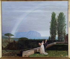 Landskab nær Genova, et par ser på en regnbue Maleri af Giuseppe delle Piane (1832-1902) 1902 Dim 73x88 cm Genes, Galleria af Arte Moderna, inv 0260
