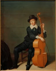 Portræt af en siddende musiker med sin viola da gamba