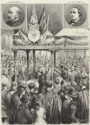 Dronningen lægger grundstenen til den nye medicinske undersøgelseshal på Victoria Embankment (kobberstik)