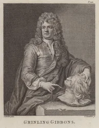 Grinling Gibbons, engelsk træskærer og billedhugger (gravering)