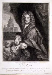 Portræt af Christopher Wren indgraveret til Elmes 