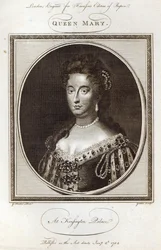 Queen Mary på Kensington Palace, indgraveret til Harrisons udgave af Rapin, udgivet 8. januar 1785