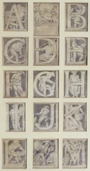 A-M, design til tretten bogstaver til alfabetet for South Kensington Museum, 1864 (blyant og grå vask)
