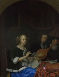 En kvinde synger og en mand med en cittern, ca. 1665-1667