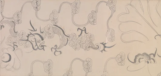 Detalje af Five Tribute Horses (blæk og farve på papir)