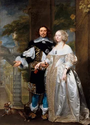 "Portræt af et ægtepar i en park". Maleri af Gonzales Coques (Cockes, Cocs) (1614/18-1684), 1662, mål 239 x 174 cm, Staatliche Museen, Berlin