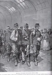 Belgiske sårede vender tilbage fra Liège, fra »Hutchisons fortælling om den britiske nation«, ca. 1920