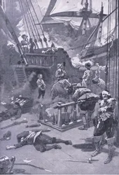 Slaget ved Camperdown 29.-31. juli 1653, illustration fra British Battles on Land and Sea , 1915