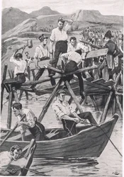 The Construction of the Bridge over Guadiana, 3. april 1811, illustration fra 