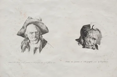 Samling af litografiske essays: To hoveder, 1816.
