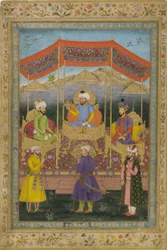 Forfædres gruppe af Mughal-herskere (wc, blæk og guld på papir)