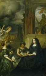Allegori om minde om Frederik Hendrik (1584-1647), Prins af Orange, med portrættet af hans enke Amalia van Solms