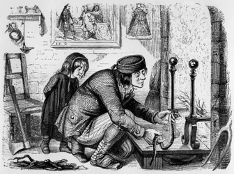 La Fontaines fabel (af Jean de La Fontaine): Bonden og hugormen, stik af J.J. Grandville, ca. 1838-40