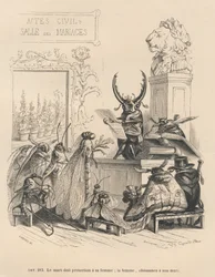 Insekts bryllupsløfter. Miniaturer illustreret af JJ Granville. Indgravering signeret Godard i delen med titlen "En sommerfugls eventyr" skrevet af PJ Stahl i "Scener fra dyrenes private og offentlige liv". Paris, J. Hetzel og Paulin