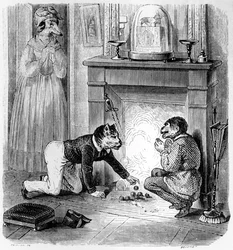 Aben og katten, illustration til La Fontaines »Fabler« (1621-95), udgivet af H. Fournier Aîné, 1838