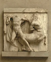 En lapith, der dræber en kentaur, metope XXVII fra sydsiden af Parthenon, 447-432 f.Kr. (marmor)