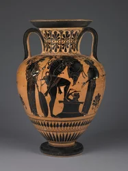 Athensk atisk sort-figur amfora med Herakles, der bærer den erymantiske orne, ca. 510 f.Kr. (terracotta)