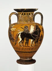 Attisk sort-figur hals amfora med apoteose af Herakles, ca. 530-20 f.Kr. (terracotta)