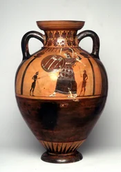 Sort figurvase, der forestiller Athene med et skjold og spyd, 550 f.Kr. (keramik)