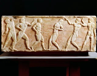 Græsk civilisation, Stele, der forestiller atleter på gymnastiksal, Fra Kerameikos nekropolis i Athen, Grækenland, 510 f.Kr.