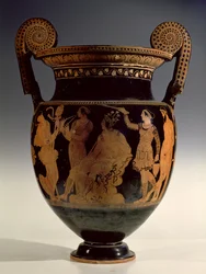 Karneia, eller Harvest Festival, rød-figur volute krater, sent 5. århundrede f.Kr. - tidligt 4. århundrede f.Kr. (keramik)