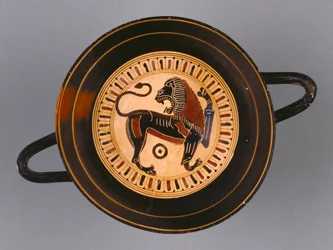 Laconian Black-Figure Kylix tilskrevet Hunt-maler, ca. 540 f.Kr. (terracotta)